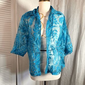 Bon Worth Cardigan Petite S VTG 90's Turquoise Sheer English Garden Cardigan